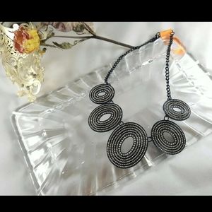 Elegant Black Necklace W/ Rhinestone & Gold/ Silve